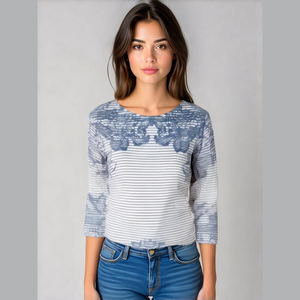 Como Vintage blue and white 3/4 sleeve blouse, size Small, NWT